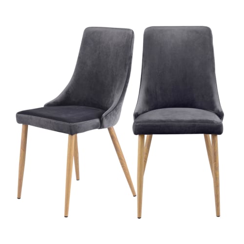 Meubles Chaises | Chaise en velours gris et pieds en bois clair (lot de 2) - EE60257