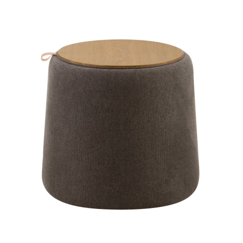 Canapés et fauteuils Poufs | Pouf avec coffrage en tissu gris et plaqué bois - US45937