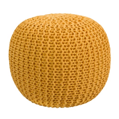 Canapés et fauteuils Poufs | Pouf tricot rond en coton jaune moutarde - XG77851