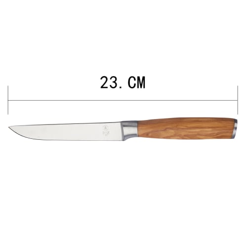 Couteau à steak manche bois en inox finition miroir 23cm - Lot de