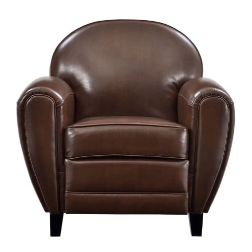 Canapés et fauteuils Fauteuils | Fauteuil marron en croute de cuir enduite - YJ97845