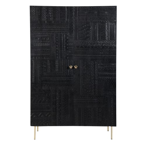 Meubles Armoires | Armoire gravée en bois noir et métal doré - JW49884