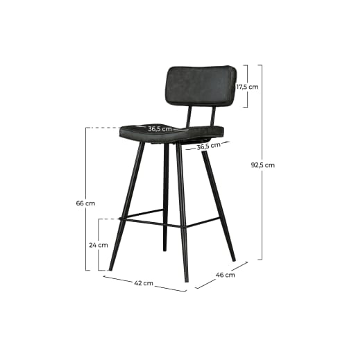 Sedia da bar alta 66 cm, imbottita grigio/nero (x2) Texas