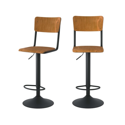 Meubles Chaises et tabourets de bar | Chaise de bar réglable 60/80 cm en bois foncé (lot de 2) - QL43222