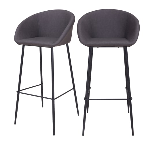 Meubles Chaises et tabourets de bar | Chaise de bar 75cm en cuir synthétique gris foncé (lot de 2) - TO51262