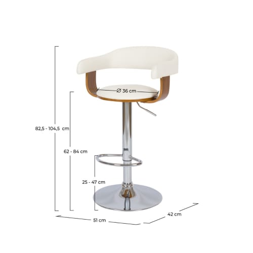 Chaise de bar réglable 59/79 cm en cuir synthétique blanc HAROLD