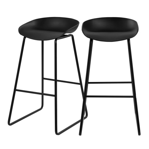 Chaise De Bar Noire H76cm Lot De 2 Yoshi Maisons Du Monde