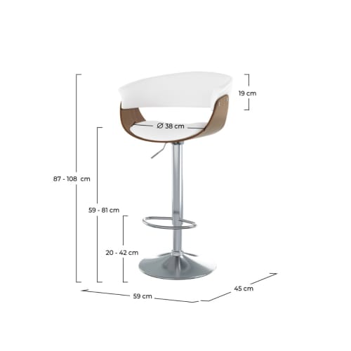 Chaise de bar réglable 65.5/81 cm en cuir synthétique blanc BASILE