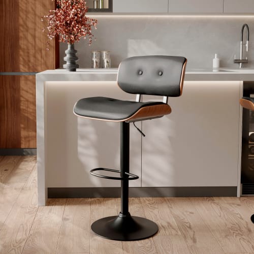 Chaise de bar réglable 62/82 cm en cuir synthétique noir MELCHIOR