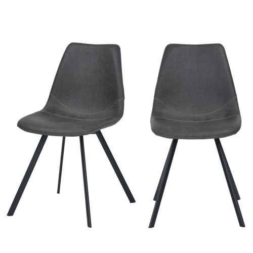 Meubles Chaises | Chaise en cuir synthétique gris (lot de 2) - CV42409