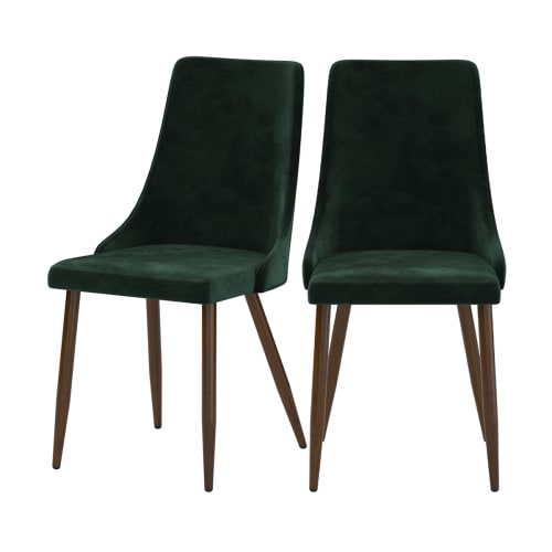 Meubles Chaises | Chaise en velours vert et pieds en bois foncé (lot de 2) - BF83760