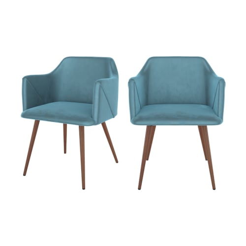 Meubles Chaises | Chaise avec accoudoirs en velours bleu (lot de 2) - WC07392