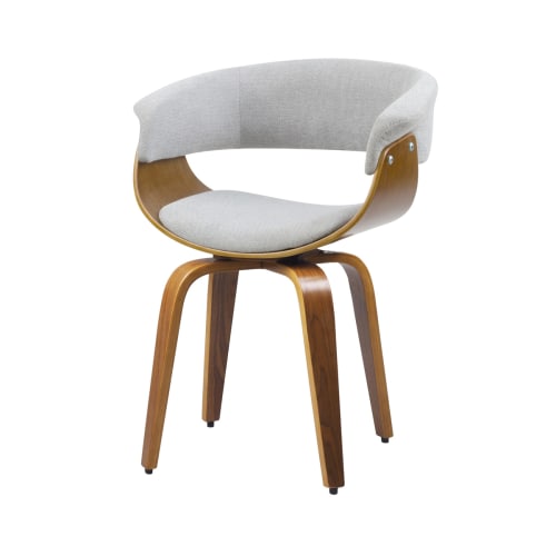 Meubles Chaises | Chaise pivotante en tissu gris et pieds en bois plaqué noyer - GC37497