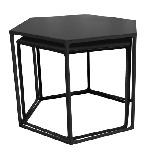 Meubles Tables basses | Tables basses hexagonales en métal noir (lot de 2) - LT42517