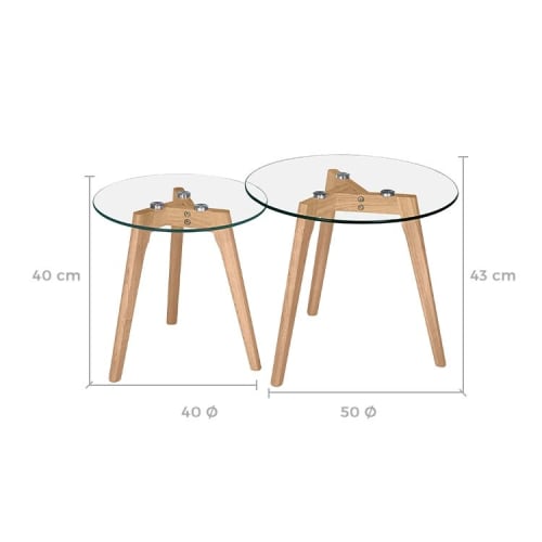 Meubles Tables basses | Tables basses rondes en verre et bois d'hévéa (lot de 2) - CL05833