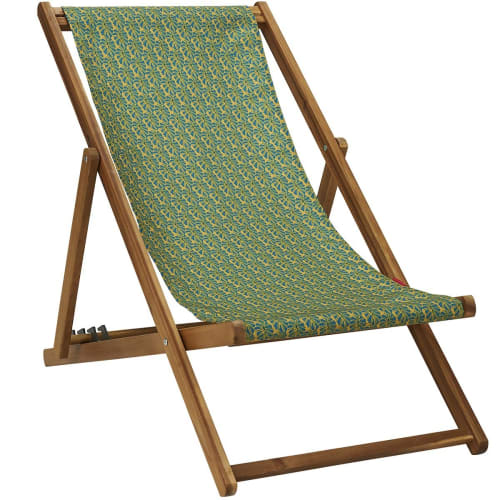 Jardin Bains de soleil et chaises longues | Chilienne pliante en acacia et imprimé graphique jaune - BS11865