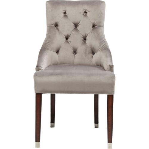 Meubles Chaises | Chaise avec accoudoirs en velours gris et hêtre - RR02011