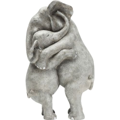 Déco Bustes et statues | Statuette éléphants câlin en polyrésine grise H36 - BU94274