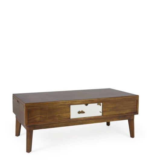 Meubles Tables basses | Table basse relevable en bois marron et tiroirs blancs L 115 cm - DM55557