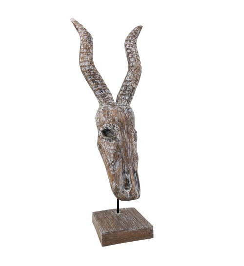 Déco Bustes et statues | Figure antilope en bois blanchi - SQ16046