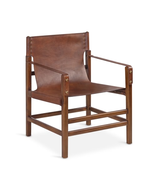 Canapés et fauteuils Fauteuils | Fauteuil en cuir et bois marron - BP29694