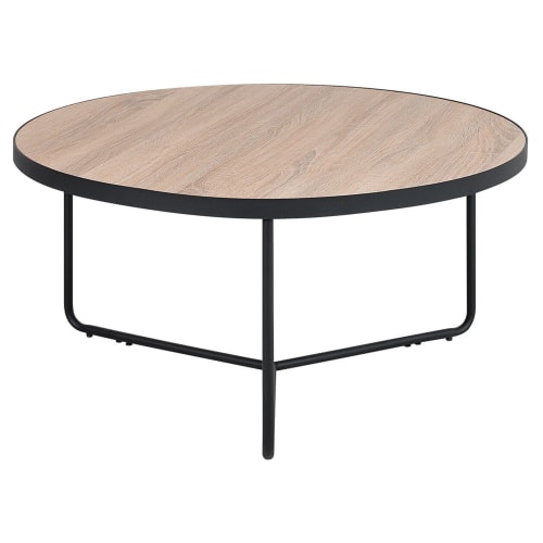Meubles Tables basses | Lot de 3 tables basses noires avec plateau bois clair - QW98273