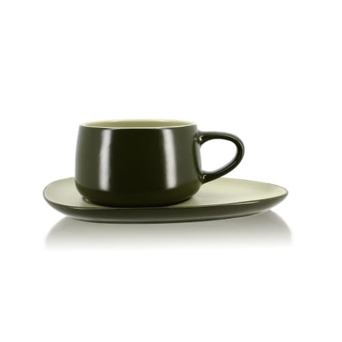 Art de la table Bols, tasses et mugs | Tasse à thé avec soucoupe en grès 30 cl - IZ19017