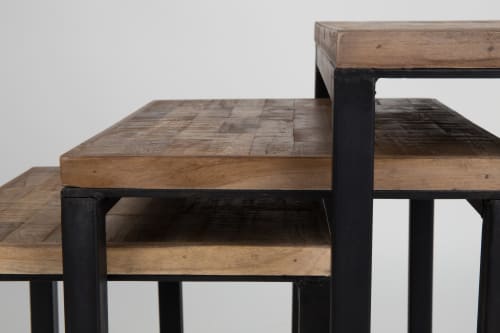Meubles Tables basses | 3 tables gigognes en teck recyclé et métal - WR13917