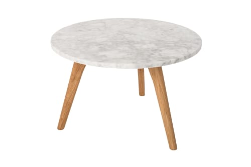 Meubles Bouts de canapés et guéridons | Table basse ronde bois et marbre L blanc  et  bois clair - PW83171