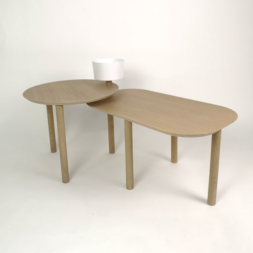 Meubles Tables basses | Table basse avec un bol et plateau pivotant en chêne et métal blanc - UH21471