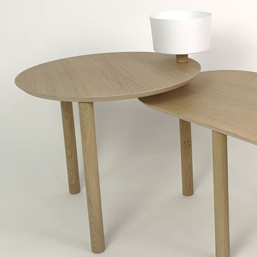 Meubles Tables basses | Table basse avec un bol et plateau pivotant en chêne et métal blanc - UH21471