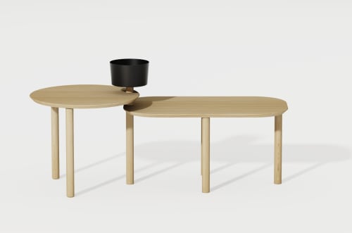 Meubles Tables basses | Table basse avec un bol et plateau pivotant en chêne et métal noir - OD52462