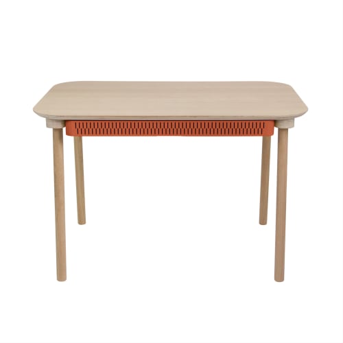 Meubles Tables à manger | Table de repas avec tiroir en chêne et métal terracotta - MG98716