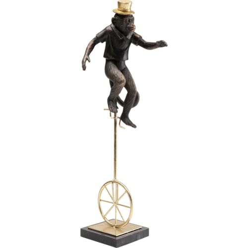 Déco Bustes et statues | Statuette singe de cirque en polyrésine marron et acier doré H48 - KP50806