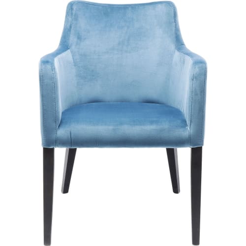 Meubles Chaises | Chaise avec accoudoirs en velours bleu pétrole et hêtre laqué noir - KY30610