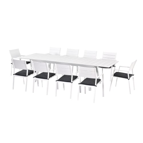 Jardin Ensemble table et chaises de jardin | Salon de jardin extensible en aluminium blanc - NB24384