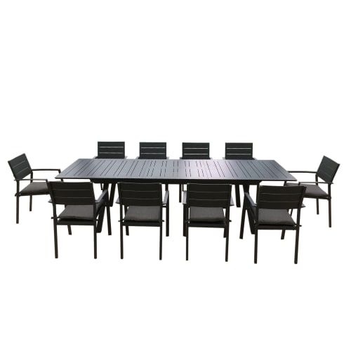 Jardin Ensemble table et chaises de jardin | Salon de jardin extensible en aluminium anthracite - UC40941