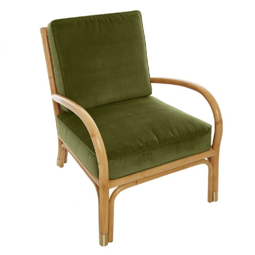 Canapés et fauteuils Fauteuils | Fauteuil rotin et velours Vert olive - HK11843