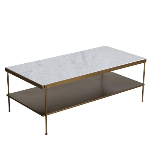 Meubles Tables basses | Table basse plateau marbre et métal blanc - OC14154