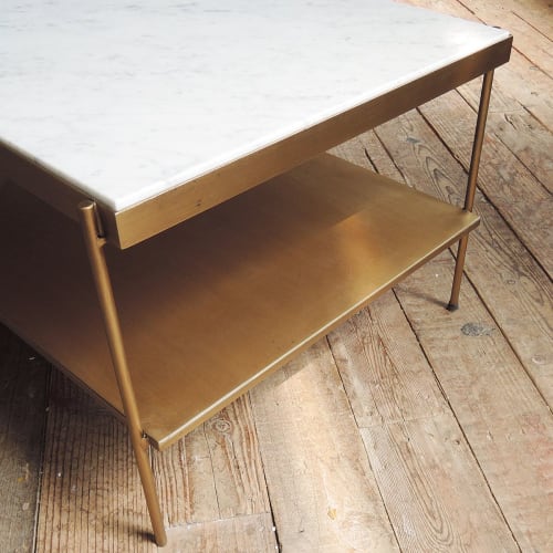 Meubles Tables basses | Table basse plateau marbre et métal blanc - OC14154