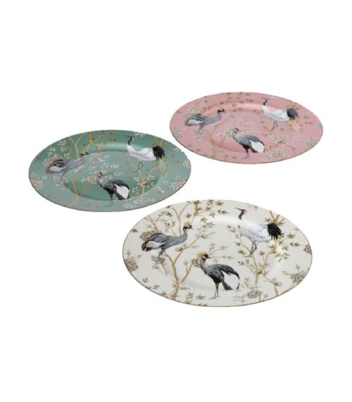 Art de la table Assiettes | Set de 3 assiettes en céramique motifs fleurs et oiseaux D27cm - WI50478