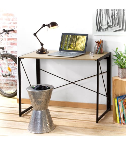 Muebles Escritorios | Escritorio plegable estilo industrial marrón 100 cm de largo - OU55150