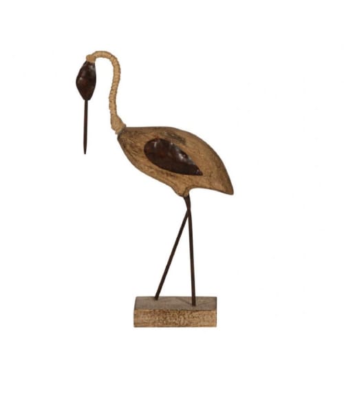 Déco Statuettes et figurines | Oiseau échassier décoratif en bois sculpté et métal H26,5cm - MU35563