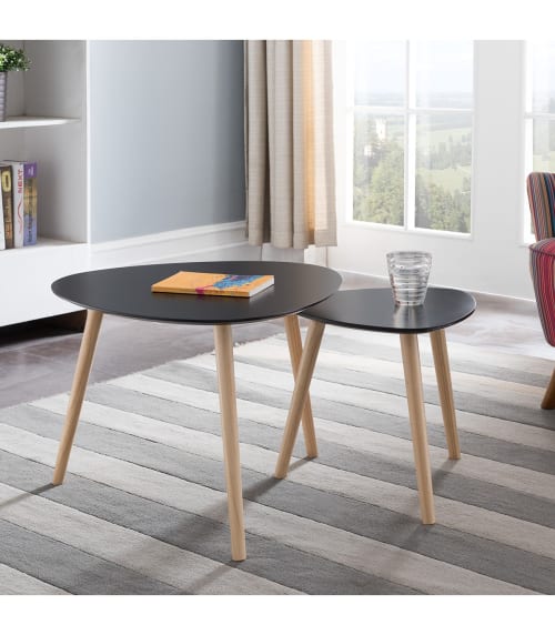 Meubles Tables basses | Lot de 2 Tables gigognes laquées noir mat - HA84656