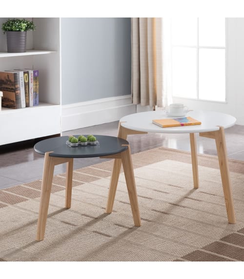 Meubles Tables basses | Tables gigognes laquées blanc noir mat - ML72580