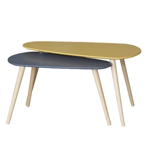 Meubles Tables basses | Lot de 2 Tables basses style scandinave couleur jaune et bleu - HS00234