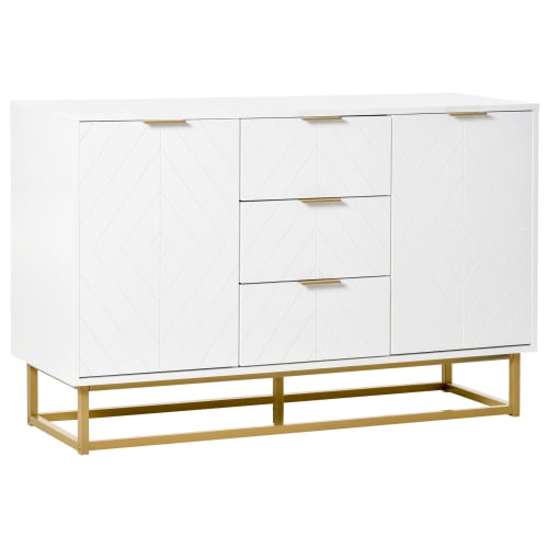Buffet design contemporain graphique 2 portes 3 tiroirs blanc doré | Maisons du Monde