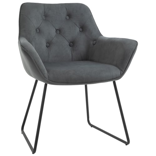 Meubles Chaises | Chaise design contemporain métal noir velours gris - EB02778