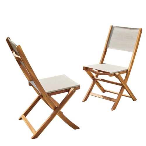 Jardin Chaises de jardin | 2 chaises pliantes en bois d'acacia et textilène - MK04274