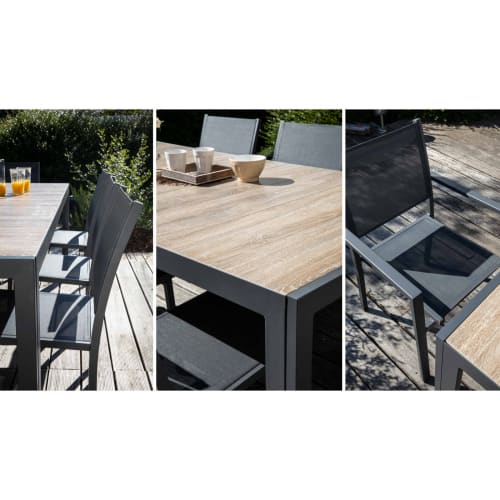 Jardin Ensemble table et chaises de jardin | Salon de jardin 6 places en aluminium et céramique gris - KF39172